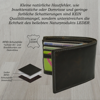 Herren Geldbörse Schwarz mit RFID Adler Motiv Voll Leder Doppelnaht Stabil robust modern